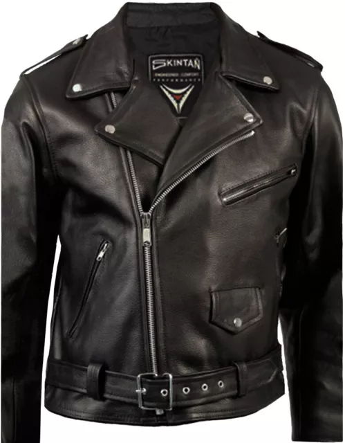 Mens Brando Leather Motorcycle Motorbike Jacket Black Classic Biker Skintan