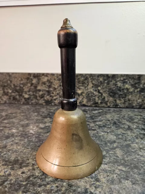 Vintage Brass School Bell with Wooden Handle & Brass Tip *NO CLAPPER* 7.5" (201)