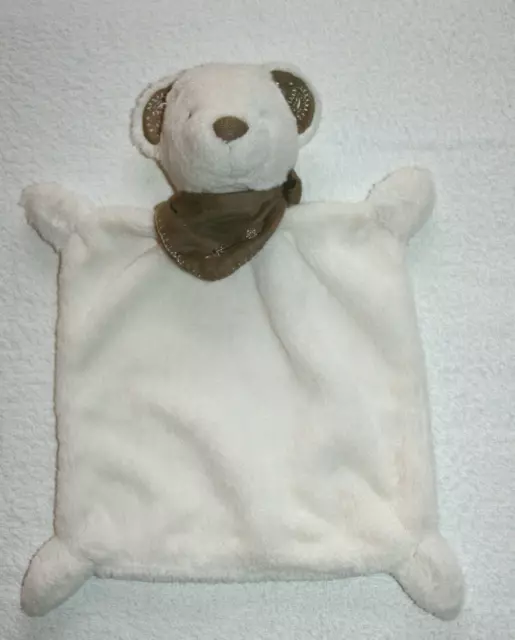 Nicotoy Doudou Ours Plat Rectangle Blanc Bandana Marron 34 Cm Etat Neuf