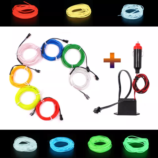 Flexible LED Light Glow EL Wire Neon String Strip Rope Tube Car with Controller 2