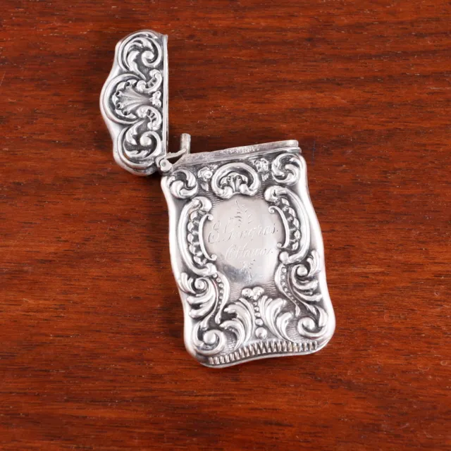 RODEN BROS. CANADIAN STERLING SILVER MATCH SAFE SHELL, SCROLL & BEADING c.1900