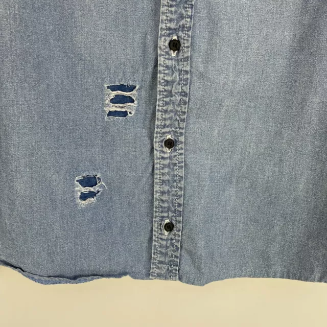 ONE by One Teaspoon Womens Vintage Denim Button Up Shirt Size S Distressed Top 3