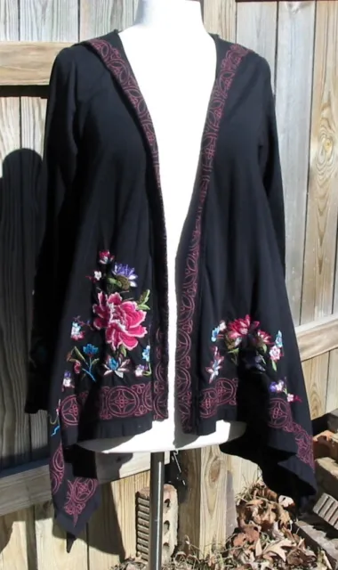 JOHNNY WAS JWLA Embroidered Roses Black Cotton Hoodie Small EUC $150.00 ...