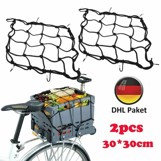 2X 30x30cm Motorbike Bike 6-Hooks Black Motorcycle Cargo Luggage Bungee Load Net