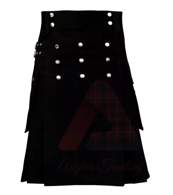 Handmade Utility Kilt For Men Black Utility Kilt Deluxe Hybrid Custom Size Kilt