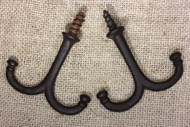 2 Old Coat Hooks Under Shelf Mug Hangers Farmhouse Vintage 1880’s Rustic 2 5/8" 3