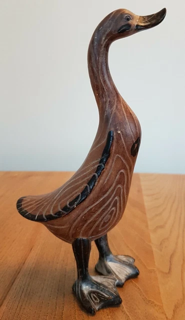 Tall Duck Brown. Wood Look Resin. 21cm high - beak to feet.