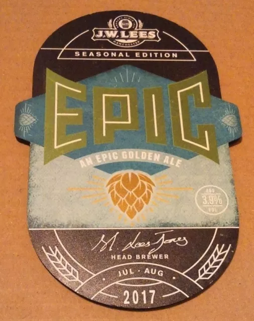Beer pump badge clip J W LEES brewery EPIC cask ale pumpclip front Manchester