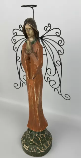 Southern Living At Home Santos Praying Wooden Angel Decor EUC with Metal Wings