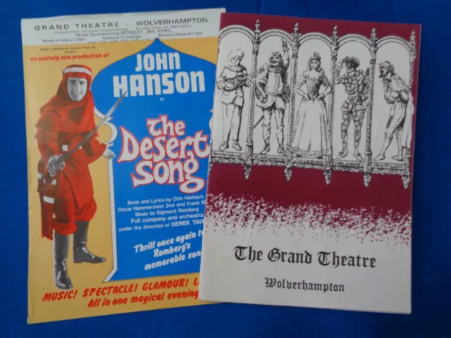 JOHN HANSON. The Desert Song Theatre programme + flyer Wolverhampton April 1979