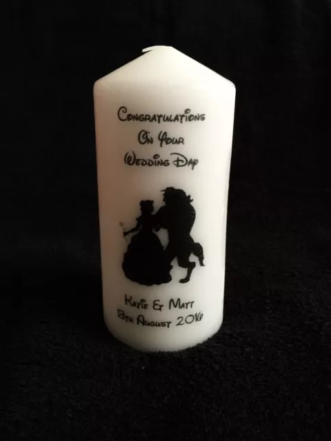 Personalised Wedding Unity Candle Set Disney Beauty & The Beast Gift Keepsake 2