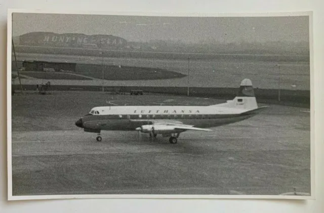 Vtg 1959 3x5 B&W Photo London Airport Lufthansa Viscount aircraft plane tarmac