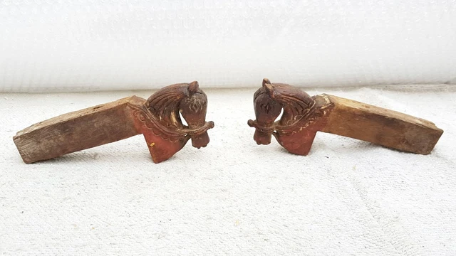 Ancien Vintage Début Fait en Bois Tribal Cheval Figurine Porte Panneau Paire