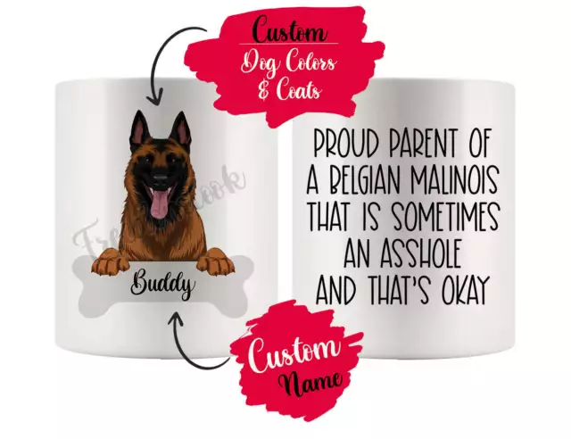 Personalized Belgian Malinois Dog Mom Dad Mug, Funny Dog Owner Gift