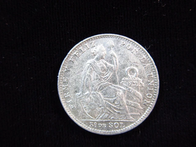 PERU 1/5 SOL 1911 SILVER LIBERTAD REPUBLICA PERUANA LIMA Beautiful 0156# COIN