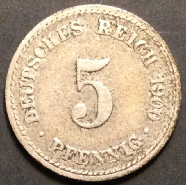 Münze Deutsches Reich 5 Pfennig 1900, Prägestätte A, Cu-Ni