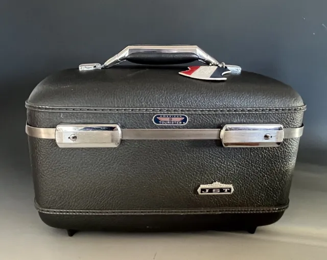 Vtg American Tourister Luggage Hard Case Makeup Cosmetic Bag Gray w/ Tray No Key