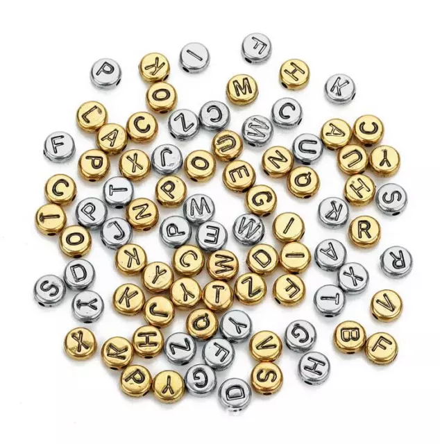 500pcs Gold/Silver Acrylic oblate Letter/ Alphabet Spacer Beads Jewelry 7mm
