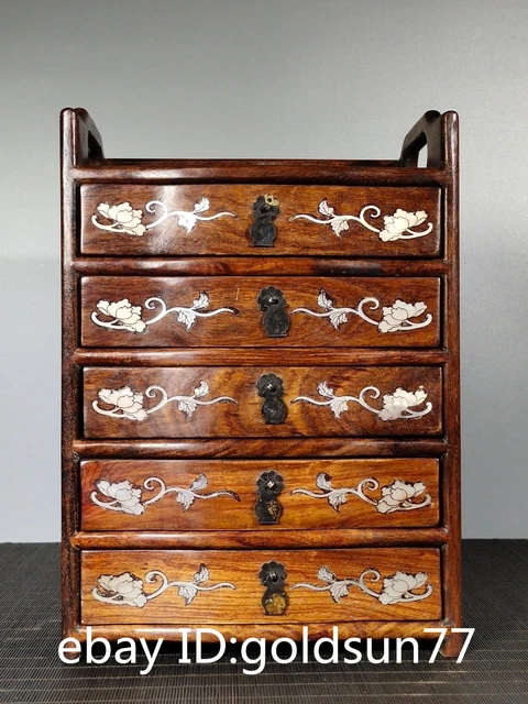 12.7Collecting Chinese antiques Huanghuali Wood Inlaid shell five Bucket cabinet