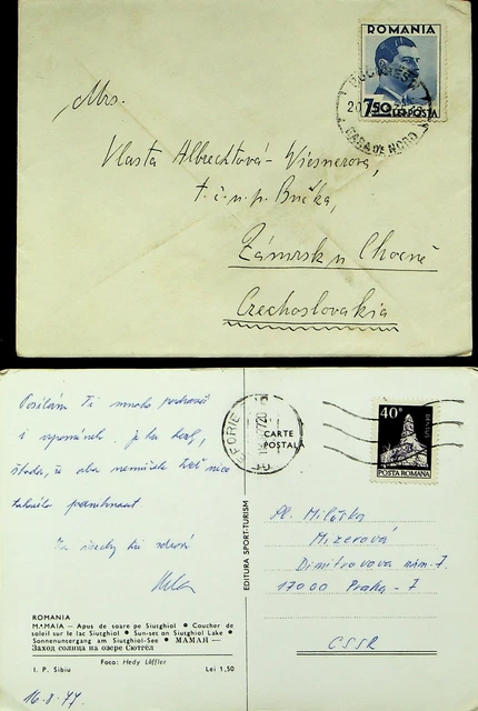 ROMANIA SAILING BOAT PPC+ COVER WITH 2v TO CZECHOSLOVAKIA
