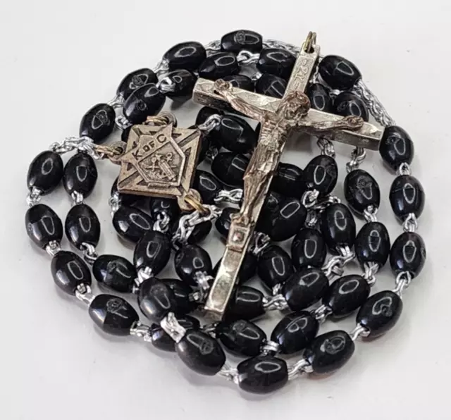 Catholic Rosary Knights Of Columbus K Of C Black Acrylic Beads Crucifix Italy