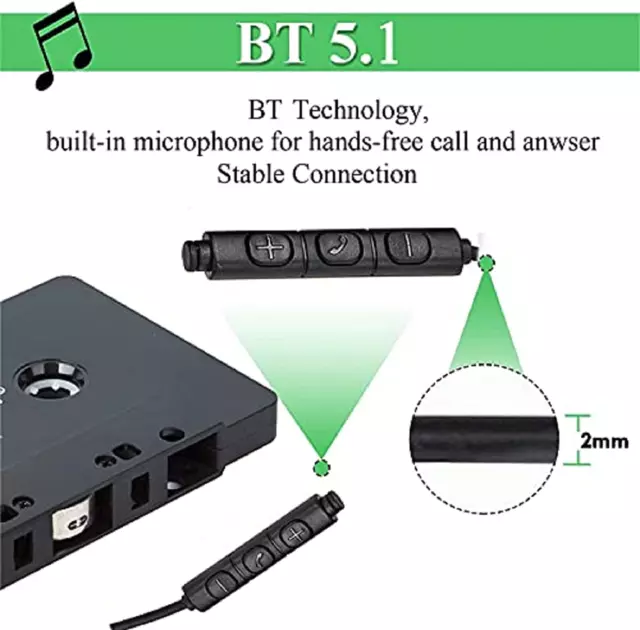 CICMOD Bluetooth Kassettenadapter BT Kassette Auto Universal Autoradio Car Tape 2