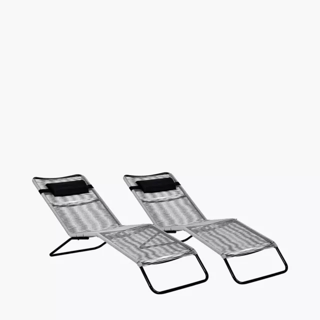 Grey Sun Loungers Set of 2 PU Rattan Outdoor Hammocks For Garden Sunbeds 3