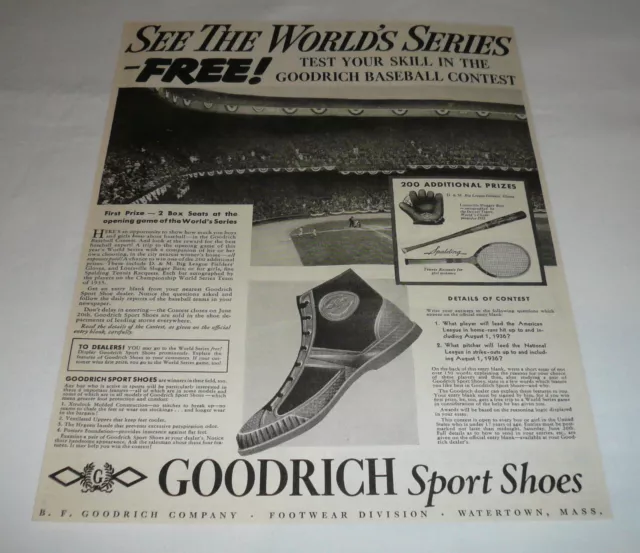 1936 Goodrich Sport Shoes ad page ~ SEE THE WORLD'S SERIES