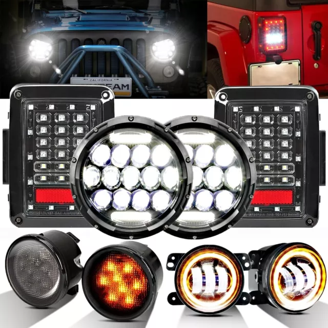 7" Inch LED Headlights Fog Turn Signal Lamp Tail Lights Kit For Jeep Wrangler JK