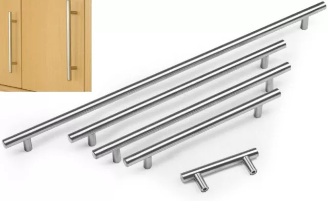 Kitchen Cupboard Cabinet T-Bar Door Handle Brushed Stainless Steel 64-640mm