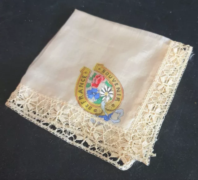 WW1 British Sweetheart French Silk Handkerchief Sent from The Western Front # 3