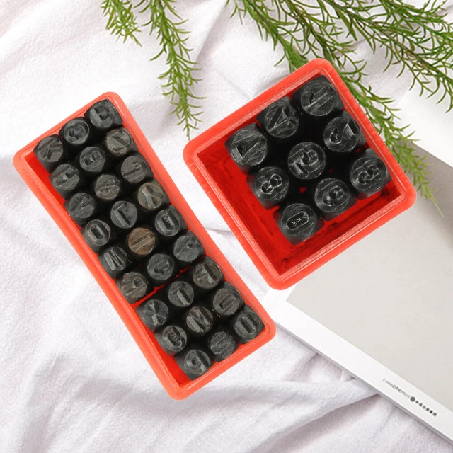 36 piezas Estampillas de 2 mm Letras Números del alfabeto Juego de punzones Madera Cuero Punzón de acero