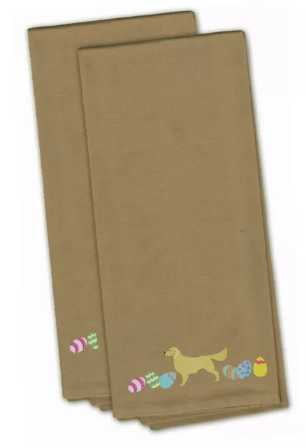 Golden Retriever Easter Eggs Tan Embroidered Towel Set of 2 CK1647TNTWE