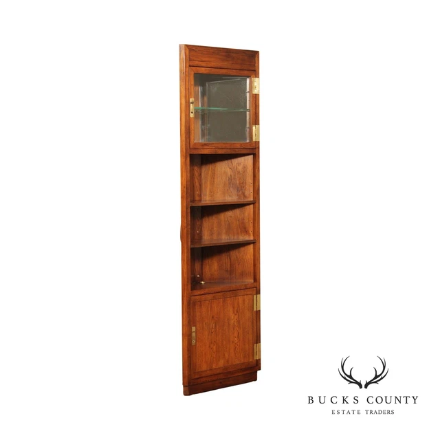 Henredon Scene One Campaign Style Illuminated Curio Corner Cabinet Henredon Scene One Campaign Style Illuminated Curio Corner Cabinet