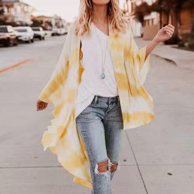 Cardigan donna primavera ed estate, stampato giallo, a righe