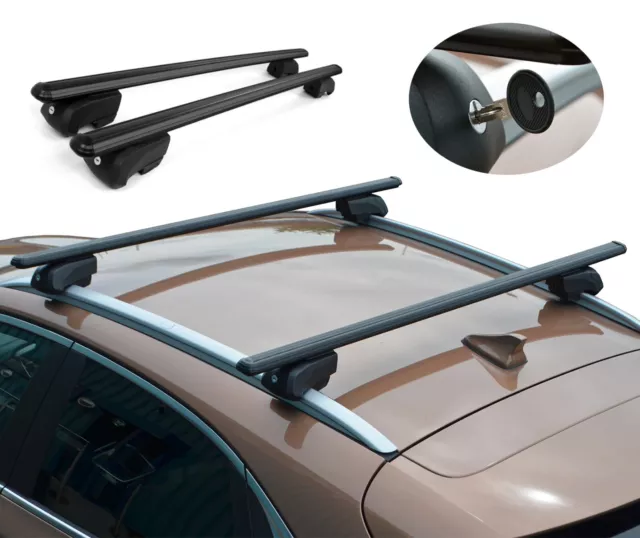 Black Cross Bars For Roof Rails To Fit Hyundai Bayon (2021+) 75KG Lockable