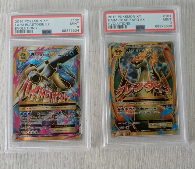 Pokemon M Blastoise Ex 102 M Charizard Ex 101 Full Art Evolution PSA9 MINT Lotto