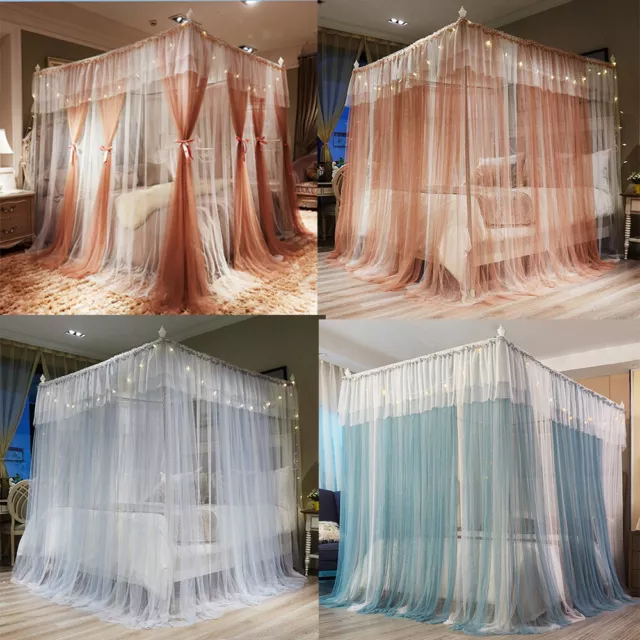 Elegant Double layer 4 Corner Bed Canopy Mosquito Net Queen Netting Mesh Curtain