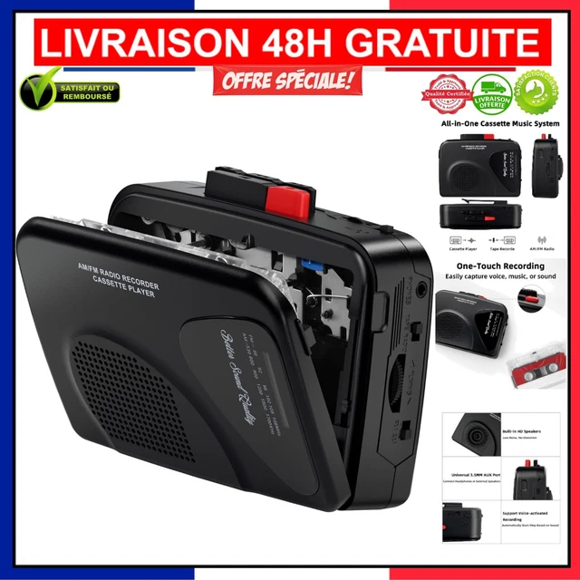 Tbest Magnétophone Lecteur de cassettes Radio AM/FM portable Lecteur de