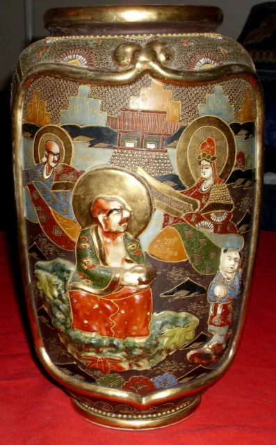 ANTIQUE EARLY 1900's SATSUMA JAPANESE MARIAGE LARGE GOLD GILT VASE BEAUTIFUL