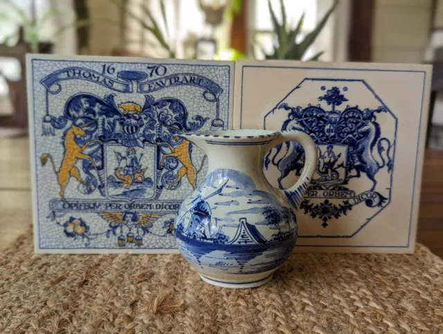 Delft Blue Hand Painted Holland Pitcher and Tiles