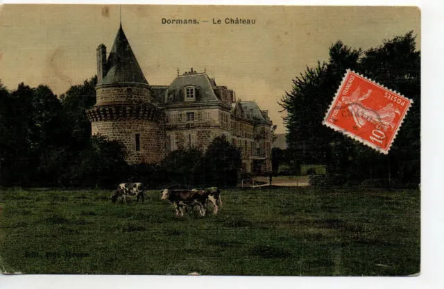 DORMANS - Marne - CPA 51 - belle carte toilée couleur - le Chateau 4 - vaches
