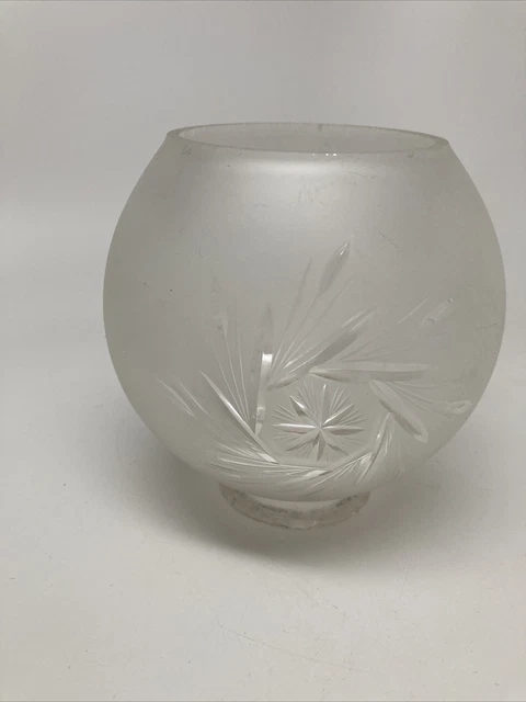 Antique frosted wheel cut ball shade for kerosene oil lamp 1860-90 era 3” fitted