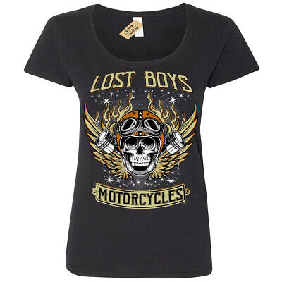 Lost boys Motorcycles T-Shirt biker clothing skull Womens Ladies Scoop
