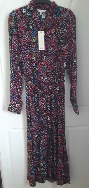 BNWT Lipsy London Black/Multi Belted Midi Long Sleeved Dress Size 10