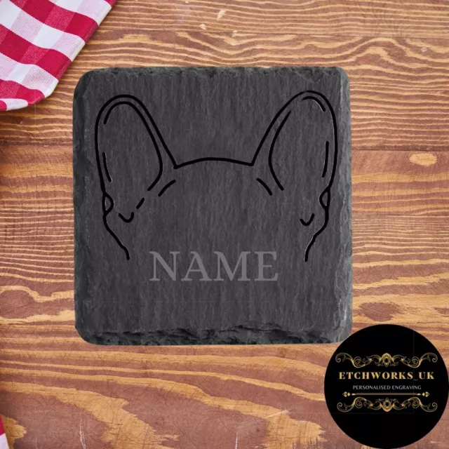 French Bulldog Dog Slate Coaster  Engraved Coaster Gift Personalised Name