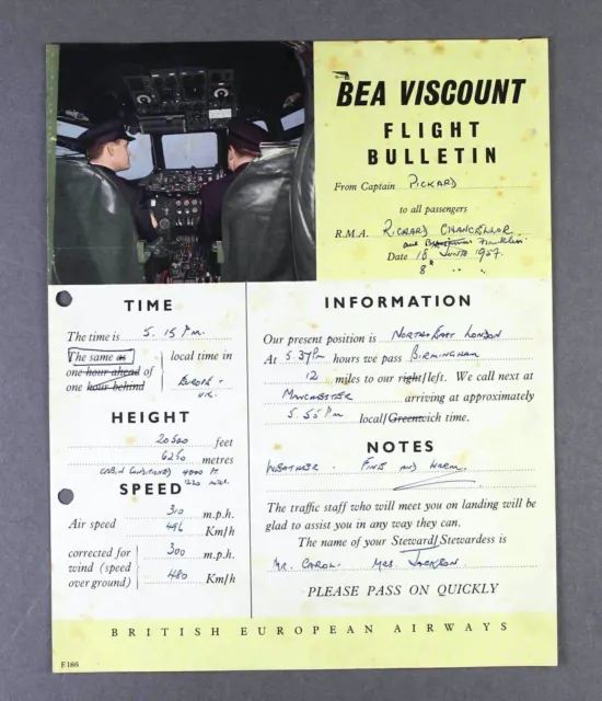 Bea British European Airways Airline Flight Bulletin Vickers Viscount Report 6