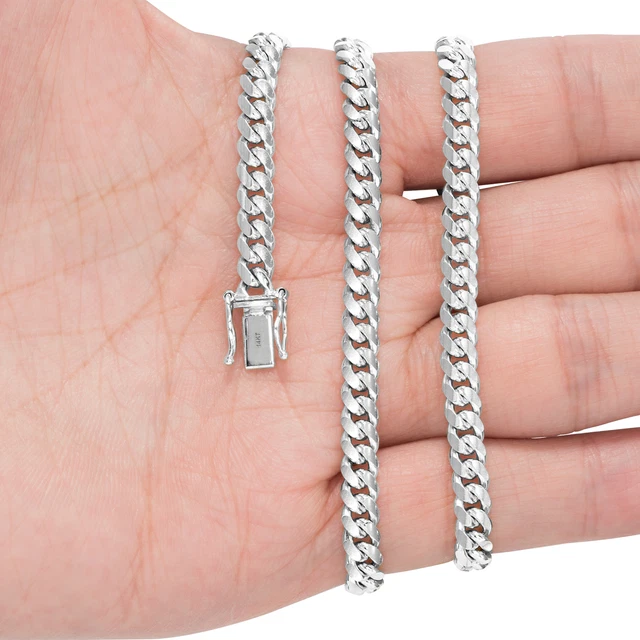 14K White Gold Solid Mens 4mm Miami Cuban Link Chain Pendant Necklace 16"- 30" 14K White Gold Solid Mens 4mm Miami Cuban Link Chain Pendant Necklace 16"- 30"