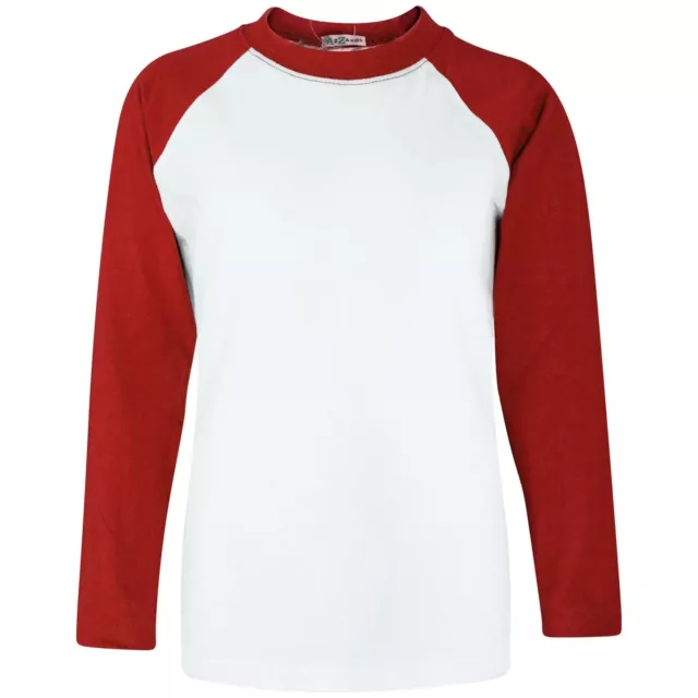 Kids Raglan Style T-Shirt Contrast Colour Red Top Girls Boys Age 5-13 Yrs