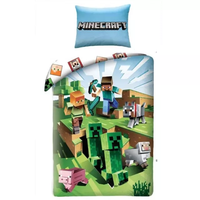 Minecraft Logo Set 2pezzi Lit Simple Housse de Couette 140x200cm, Taie Linge 3